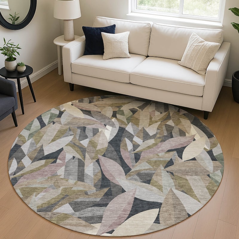 Machine Washable Indoor/ Outdoor Modern Floral Chantille Rug