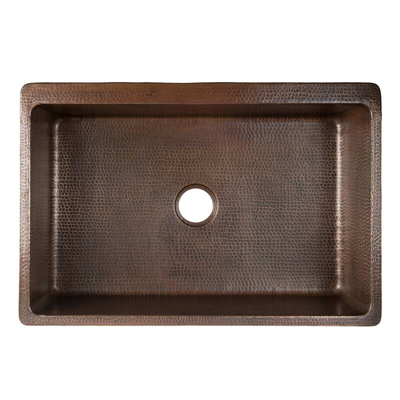 33-in Hammered Copper Kitchen Apron Single Basin Sink w/ Vineyard Design with Accessories (KSP3_KASDB33229G-NB)
