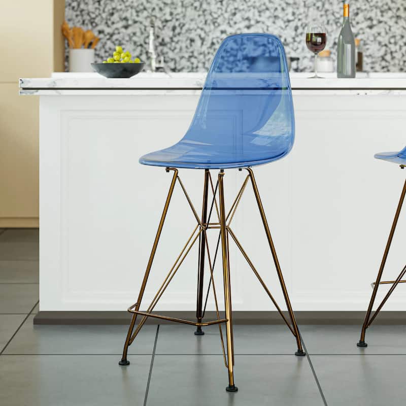 Cresco Modern Ergonomic Acrylic Gold Finish Steel Frame Barstool with Footrest, Sleek Design for Kitchen or Home Bar Seating