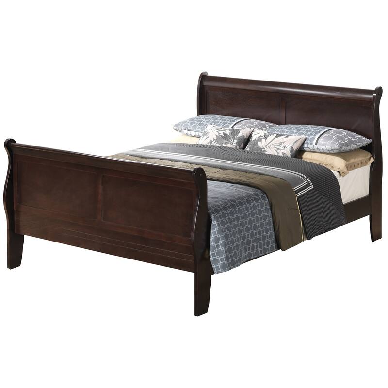Wooden Sleigh Full Platform Bed - 90" - Dark Brown