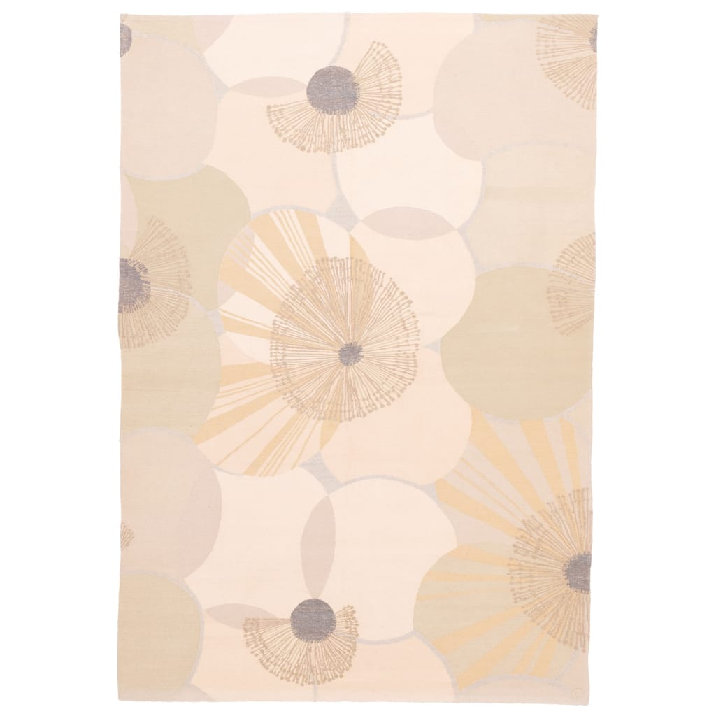 ECARPETGALLERY Flat-Weave Dynasty Beige, Khaki Wool Tapestry Kilim - 6'0 x 8'10