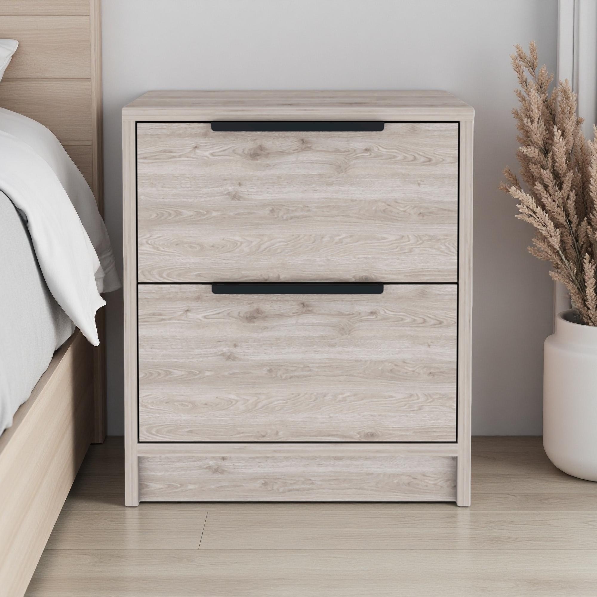 16"L Manufactured Wood 2-Drawer Nightstand with Metal Hardware, Modern Design & Sleek Bar Handles