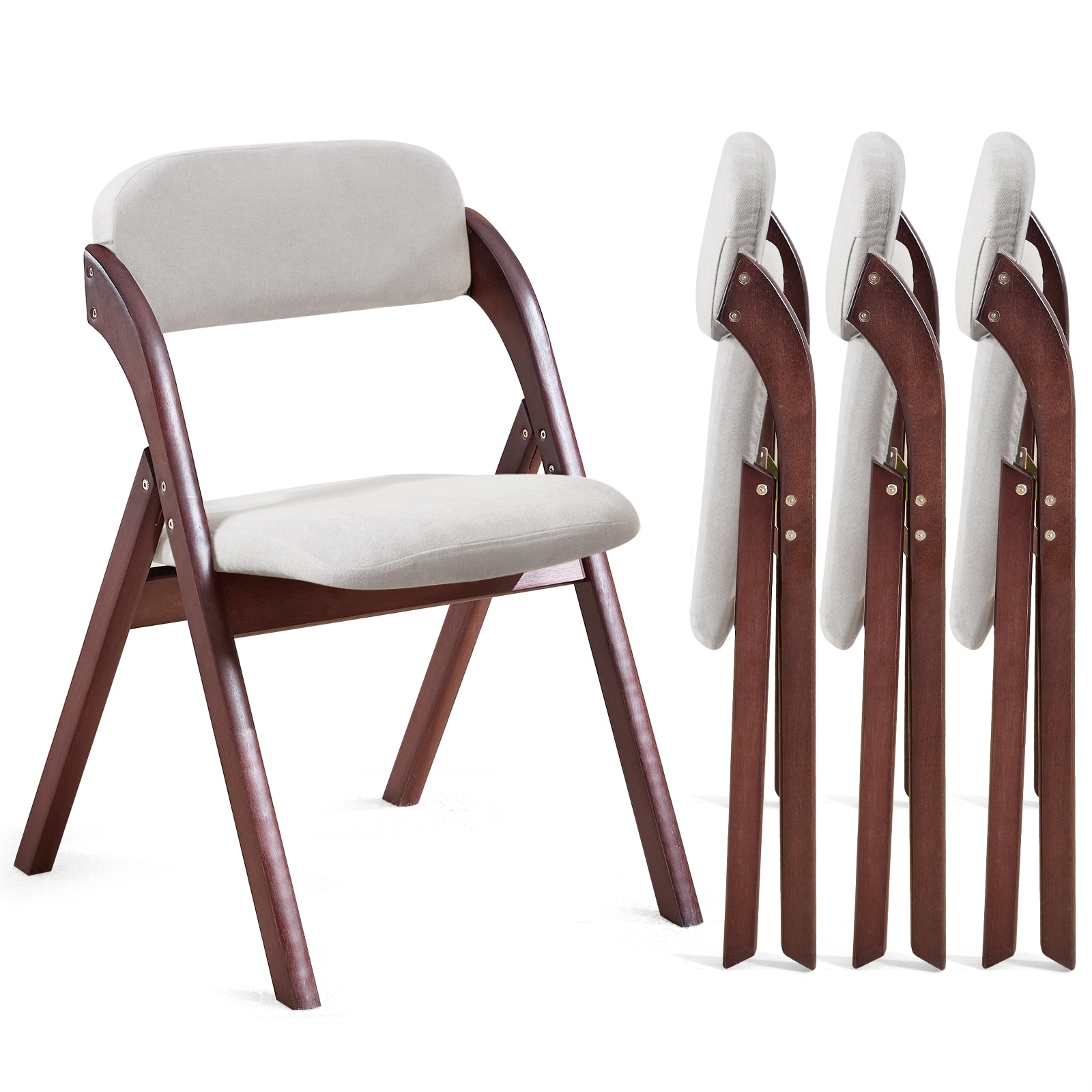 HOMYKA Padded Folding Chair Portable Wooden Dining Chairs Set of 4