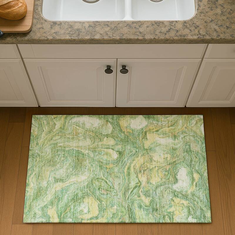 Premium Washable Super Soft Modern Contemporary Mayfield Rug - Green - 1'8" x 2'6"