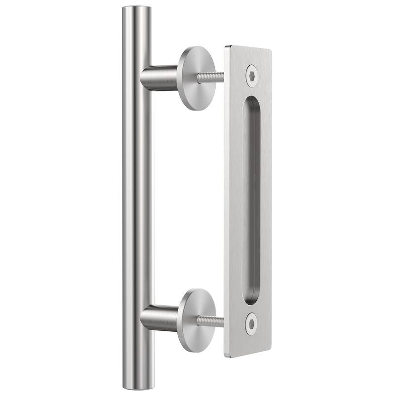WINSOON 12" Stainless Steel Sliding Barn Door Handle Hardware with Flush Finger Pull Rectangle Pull and Flush Barn Door Handle