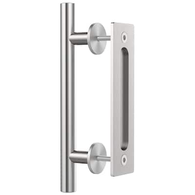 WINSOON 12" Stainless Steel Sliding Barn Door Handle Hardware with Flush Finger Pull Rectangle Pull and Flush Barn Door Handle