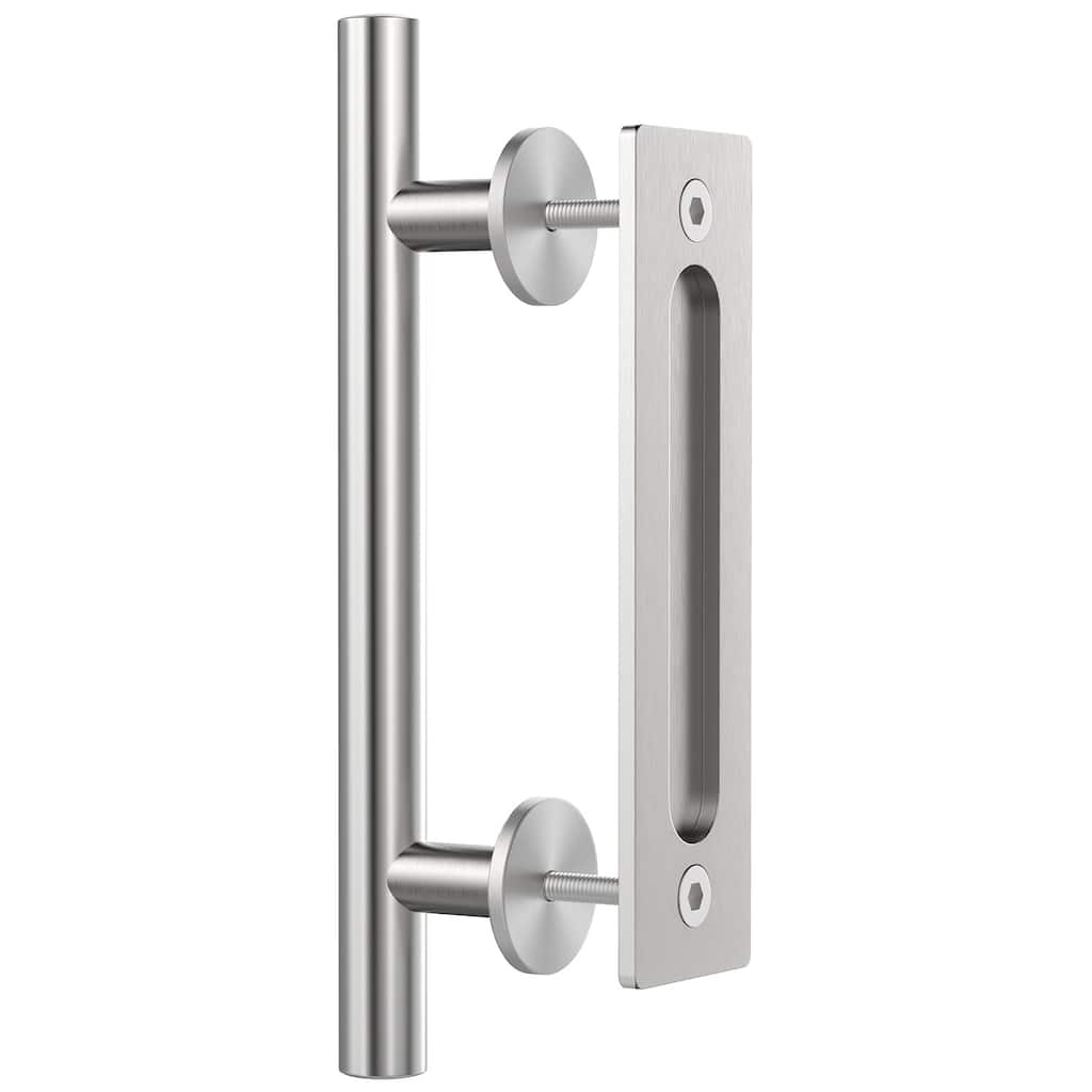 WINSOON 12" Stainless Steel Sliding Barn Door Handle Hardware with Flush Finger Pull Rectangle Pull and Flush Barn Door Handle