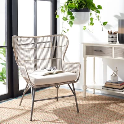 SAFAVIEH Lenu Rattan Accent Chair with Cushion - 28.4" W x 25.2" L x 34.3" H