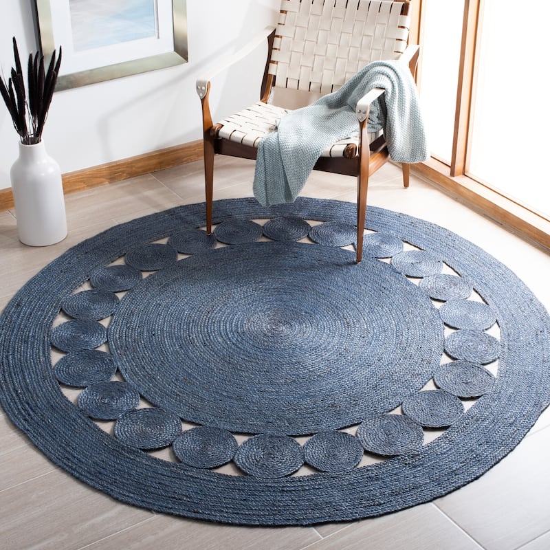 SAFAVIEH Handmade Natural Fiber April Jute Rug - 7' Round - Navy