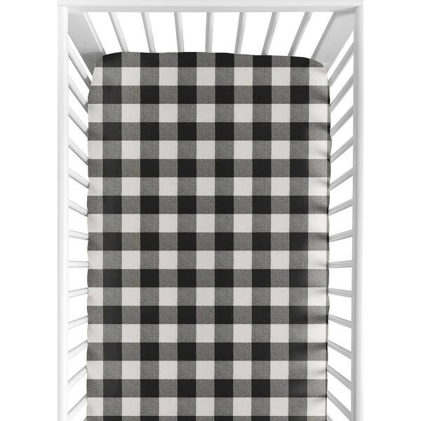 slide 2 of 6, Sweet Jojo Designs Black and White Rustic Woodland Flannel Buffalo Plaid Check Unisex Boy or Girl Collection Fitted Crib Sheet