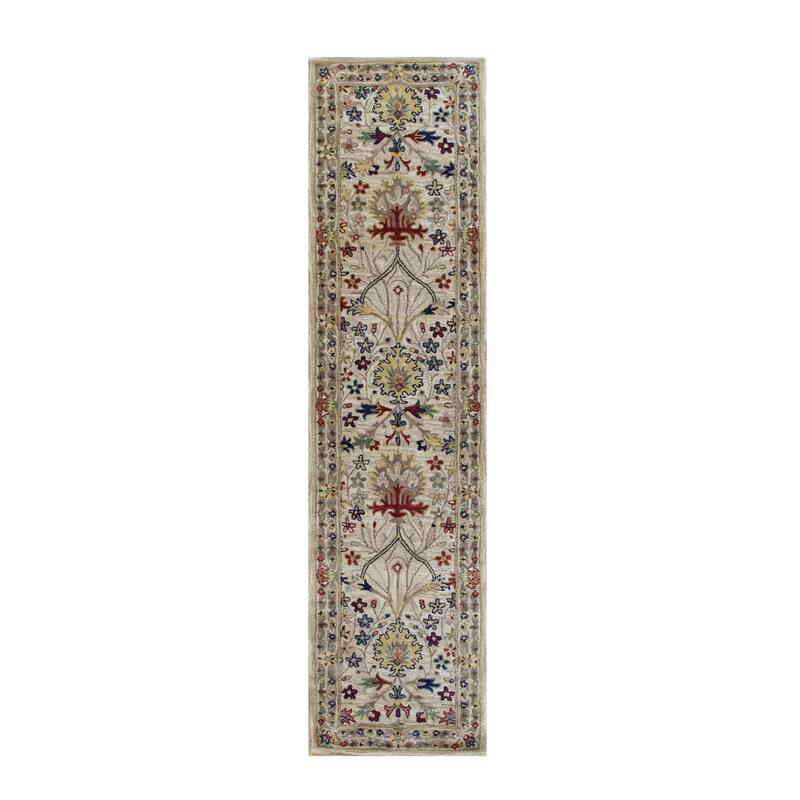 Ivory Hand-Tufted Wool Traditional Morris Rug, 2'6 x 10', Timeless Soft Floor Covering - L