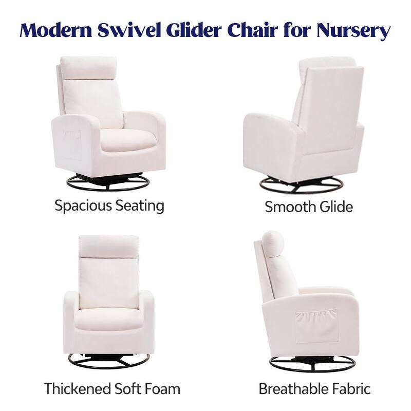 HOMYKA Swivel Glider Rocker Accent Chair for Nursery with Side Pocket Set of 2