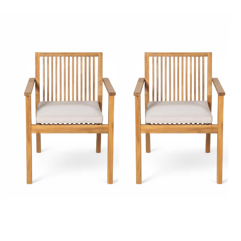 Patio Dining Chair Set of 2 - Sturdy Acacia Wood, Comfortable Waterproof Seating, 400 lbs Capacity, Brown Color Frame