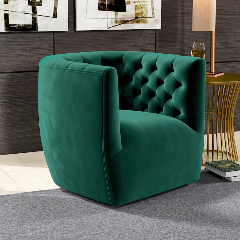 GDFStudio - Delaney Modern Velvet Swivel Chair with Tufted Back & Solid Wood Base - 28"W