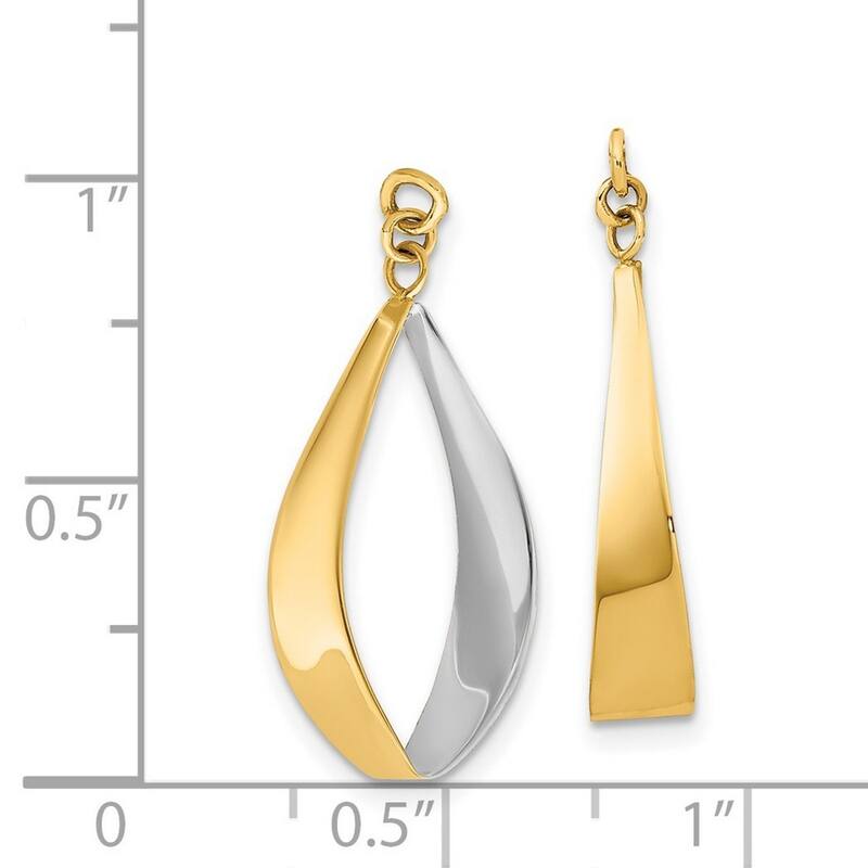 Curata 14k Yellow Gold 24x17mm Rhodium Reversible Dangle Jackets