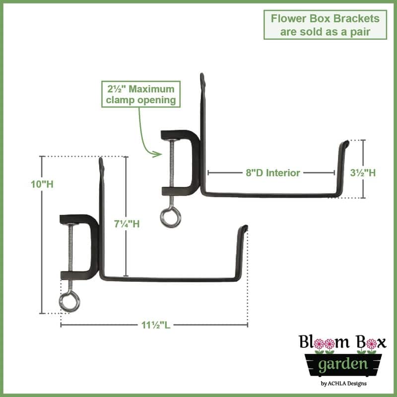 Achla Designs 24"W Medium Galvanized Steel/Wrought Iron Indoor Outdoor Bloom Box Garden Growing Kit With Clamp-On Brackets