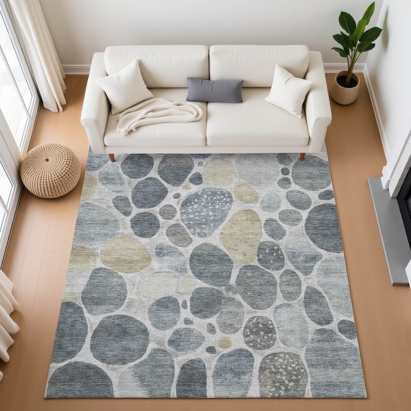 Premium Washable Super Soft Contemporary Cobble Mayfield Rug - Pewter - 3' x 5'