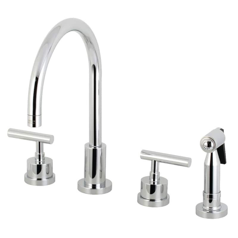 Kingston Brass Manhattan Deck Mount Widespread Kitchen Faucet with Brass Sprayer - Polished Chrome
