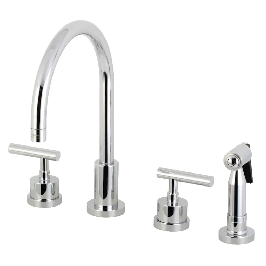 Kingston Brass Manhattan Deck Mount Widespread Kitchen Faucet with Brass Sprayer