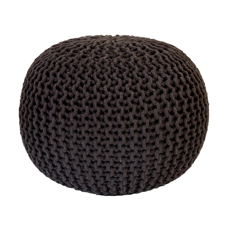 Hand Knitted Pouf Cotton Braided Cord Cable Ottoman - Foot Stool - Accent Seat Furniture Bean Bag - Living Room Kids - 18x18x14