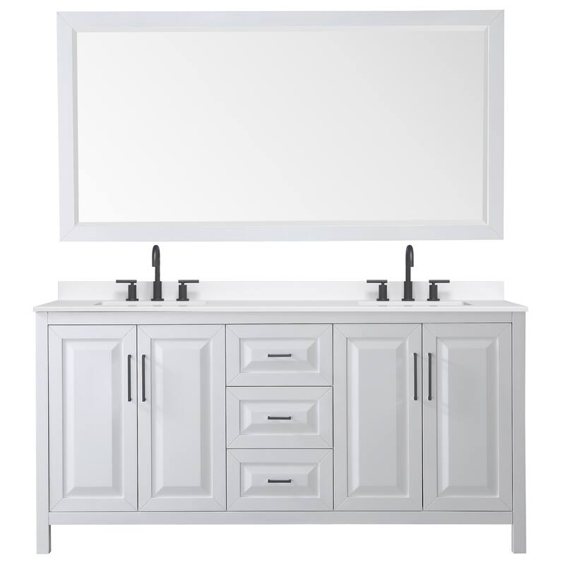 Daria 72-inch Double Vanity, 3 Hole Quartz Top, 70-inch Mirror