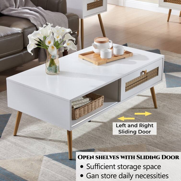 42" W Wood Rectangular Coffee Table with Storage Shelf and Drawer