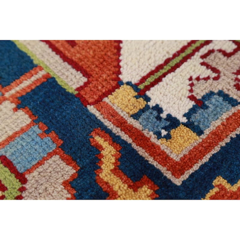 Ivory & Orange Medallion Heriz Serapi Indian Area Rug 9x12 - 9' x 12'