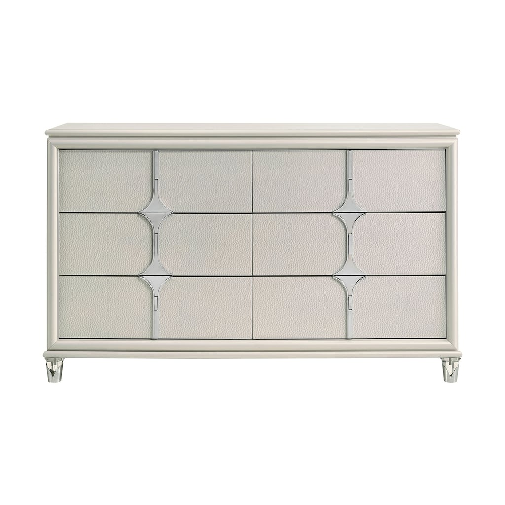 6 Drawers Wooden Dresser with Acrylic Legs in Pearl White