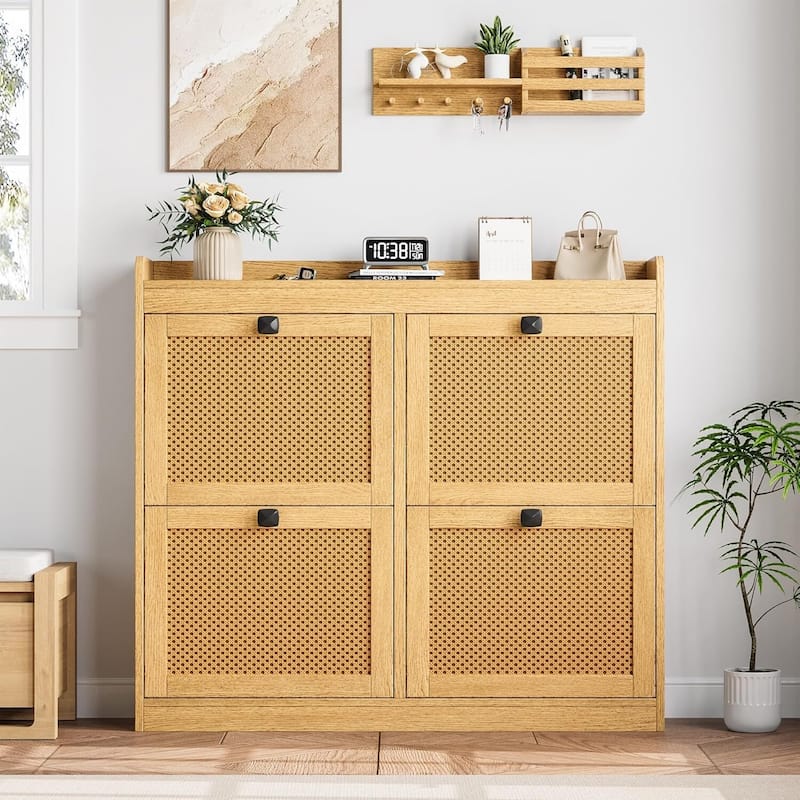 Freestanding Shoe Organizer Storage Cabinet with 4 Flip Drawers for Entryway, Hallway