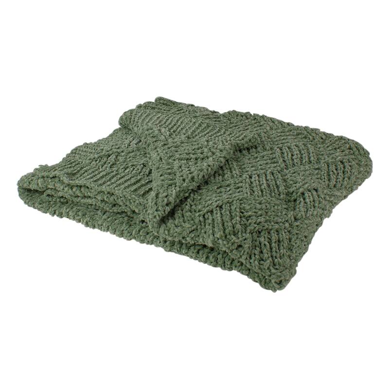Green Chenille Cable Knit Rectangular Throw Blanket 50" x 60"