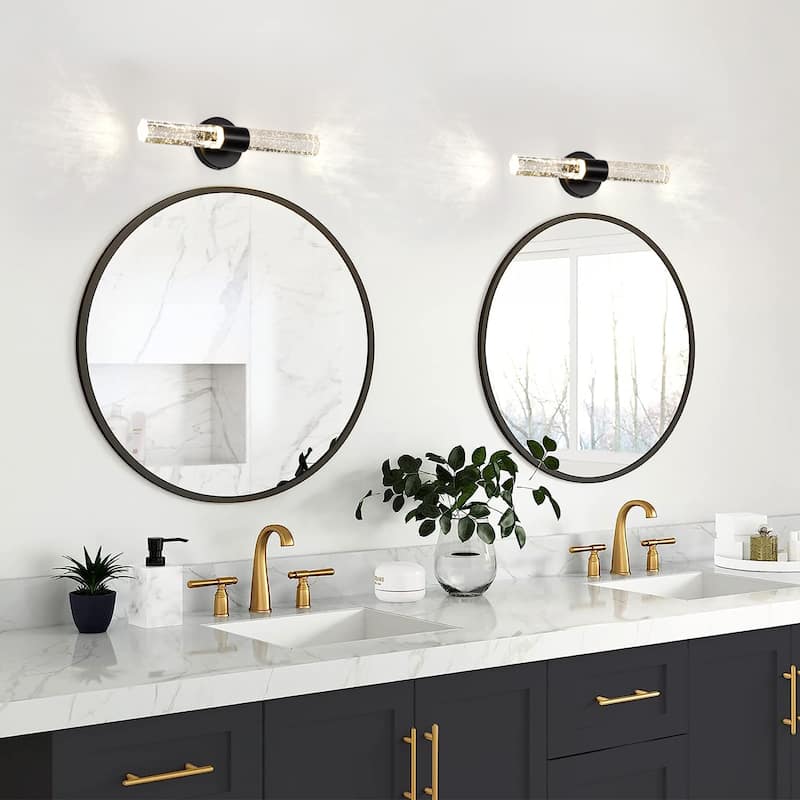 Modern 2-Light Matte Black Dimmable Indoor Wall Sconce With Crystal Bubble Glass Shade 3000K Led 4-Watt Vanity Light Bar