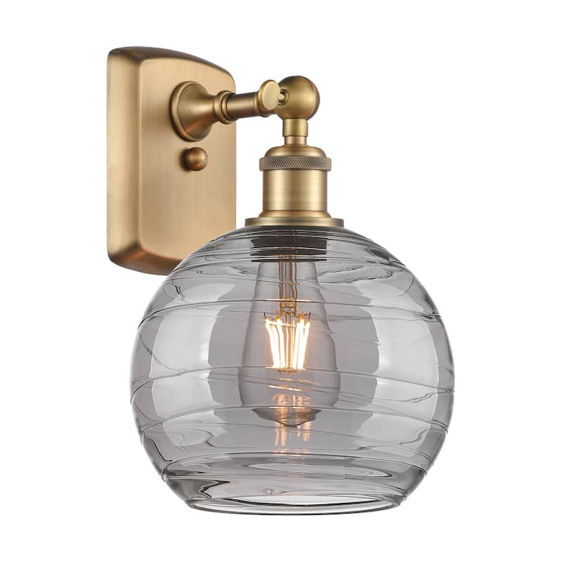 Innovations Lighting 516-1W-11-8 Athens Deco Swirl Sconce Athens Deco - Brushed Brass / Light Smoke Deco Swirl