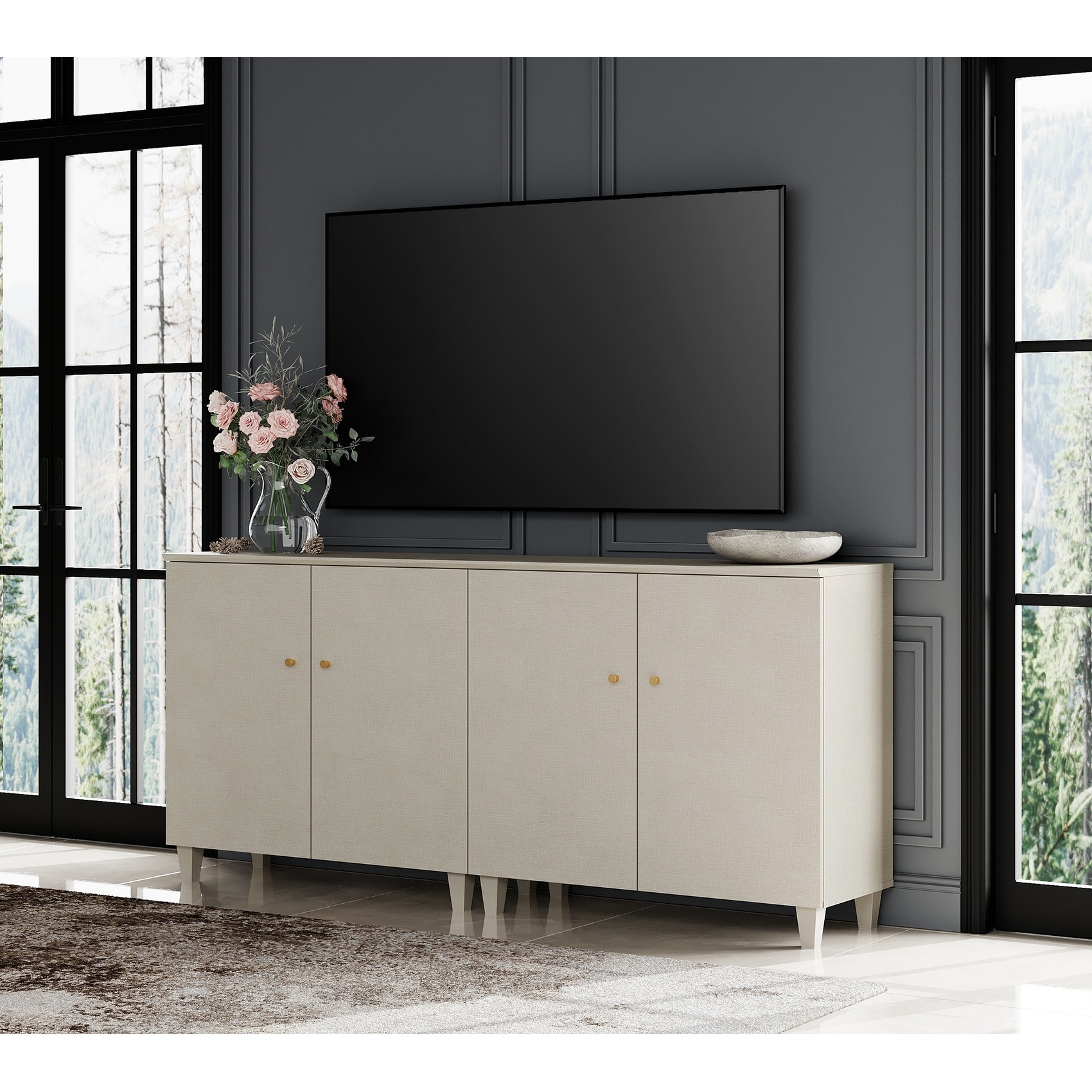 WAMPAT Modern TV Stand Tall Entertainment Center with Doors On