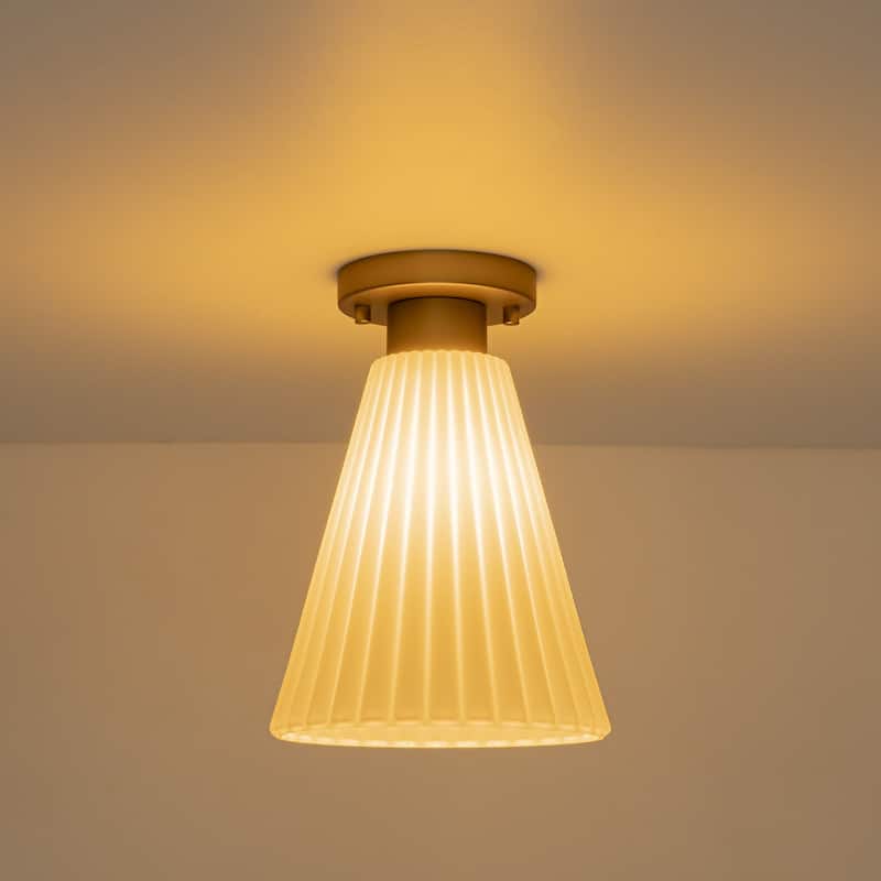 Vintage 1-Light Glass Cone Flush Mount Ceiling Light - Brass