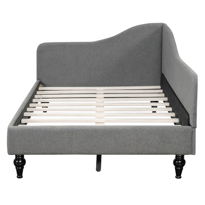 L-Shaped Twin Size Daybed with Solid Wood Legs, Gray