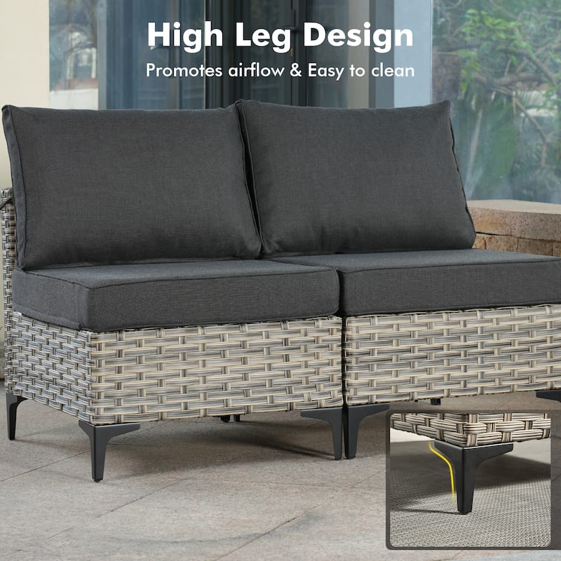 OVIOS 5 Pieces Outdoor Wicker Furniture Set With Solar-Powered Coffee Table