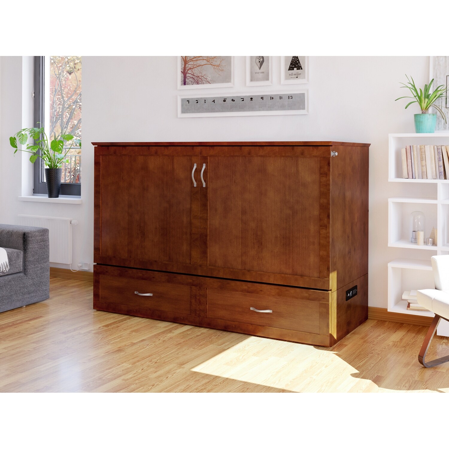 Hamilton Murphy Bed Chest with Storage Drawer and Built In Charger
