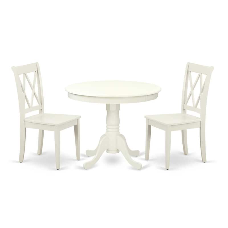 Coastal Kitchen Table Set - 3 Piece Dining Set for Small Spaces - Round Table with 2 Chairs - Linen White