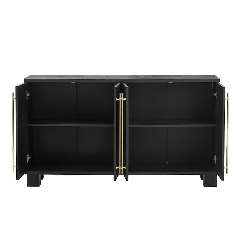 Wood Traditional Style Sideboard with Adjustable Shelves and Gold Handles