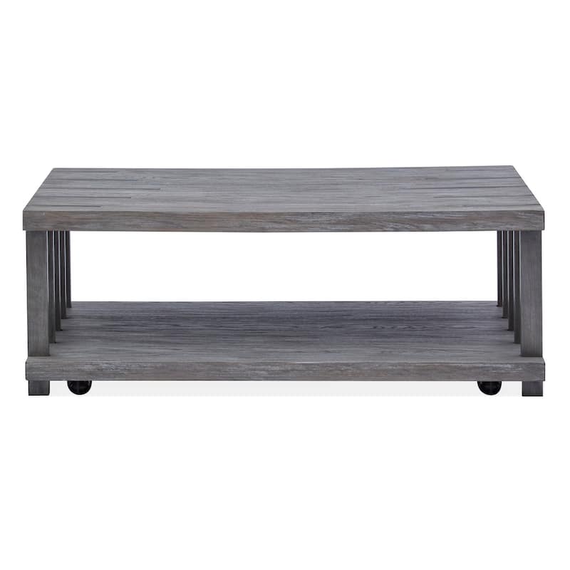 Magnussen Home Eldridge Weathered Gravel and Satin Bronze Rectangular Cocktail Table with Casters - 48''W x 28''D x 18.5''H