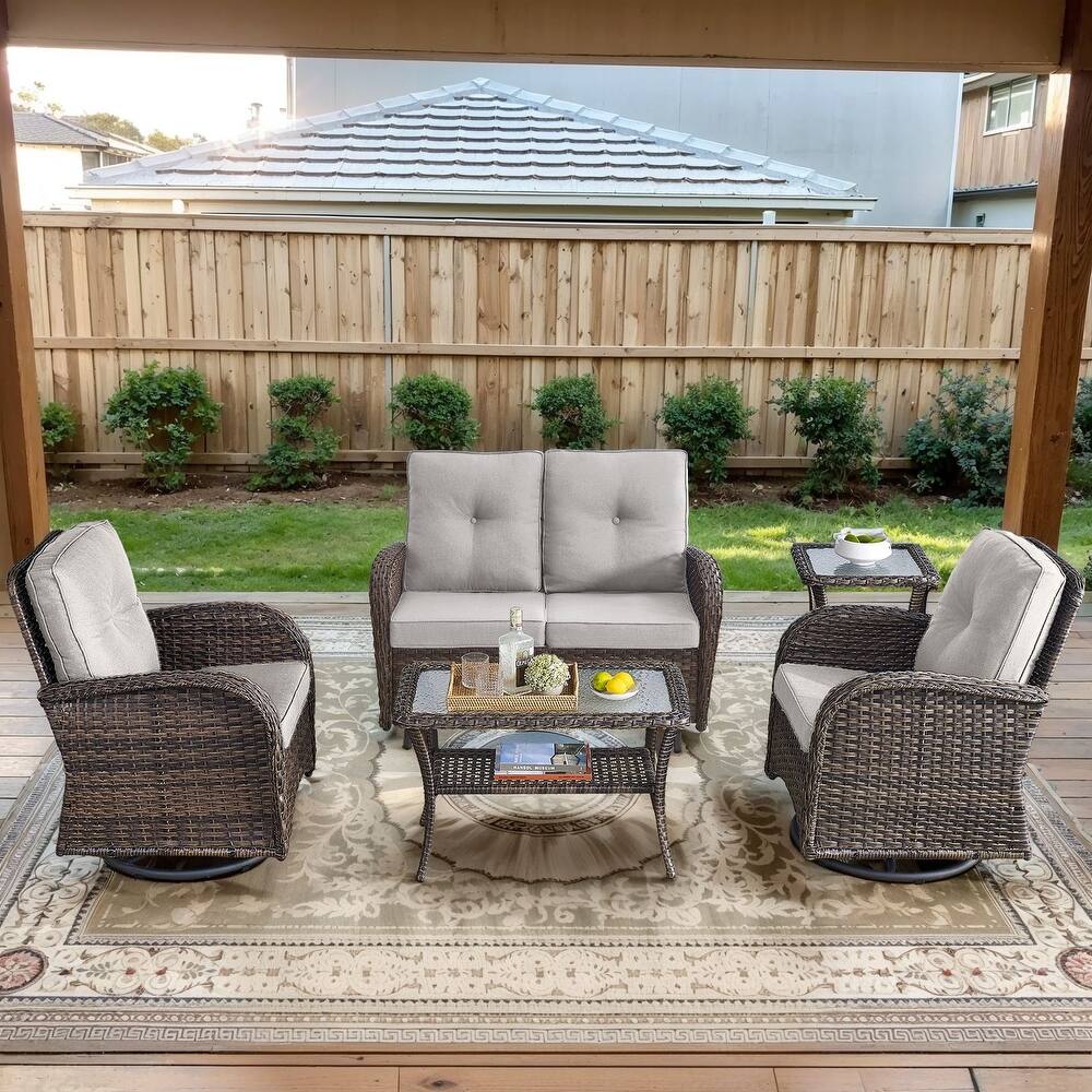 Gymojoy Outdoor Wicker Patio Furniture Loveseat Glider Set