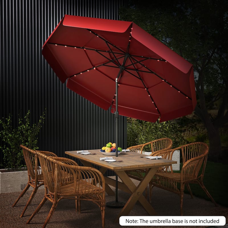 10FT Polyester Patio Umbrella with Solar Lights and Tilt Crank 3-Tier Vented Shade for Backyard