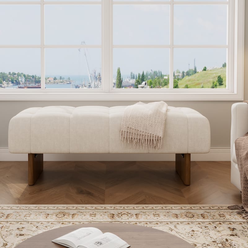 Christopher Knight Home - Theoden Rectangular Linen Tufted Ottoman with Pocket Coil Comfort