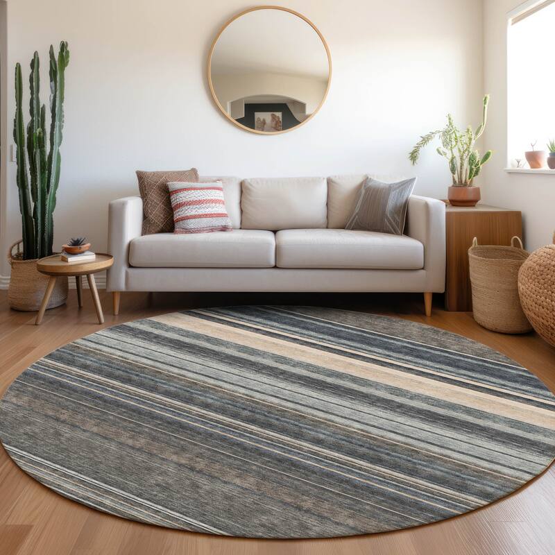 Premium Washable Super Soft Modern Stripes Mayfield Rug - Taupe - 8' x 8'
