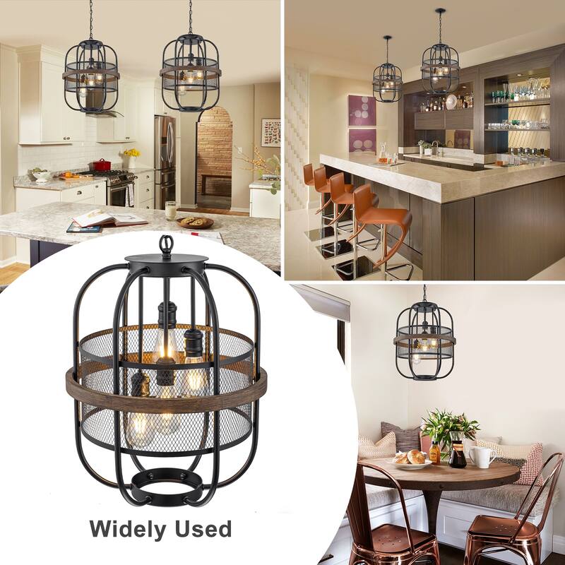 4-Light Industrial Farmhouse Black Lantern Mesh Pendant Chandelier - Dia.17.24-in