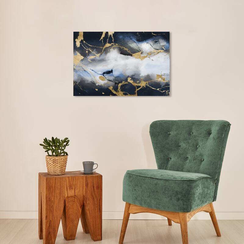 Wynwood Studio Canvas Abstract Belle Marble Night White and Dark Blue Modern & Contemporary Wall Art Canvas Print - 16 x 24