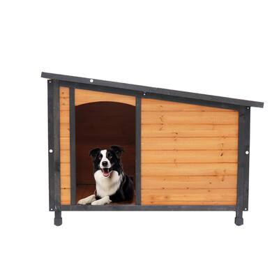 46"Dog House Wooden Dog Kennel for Winter with Raised Feet Weatherproof for Large Dogs PVC waterproof roof(L)