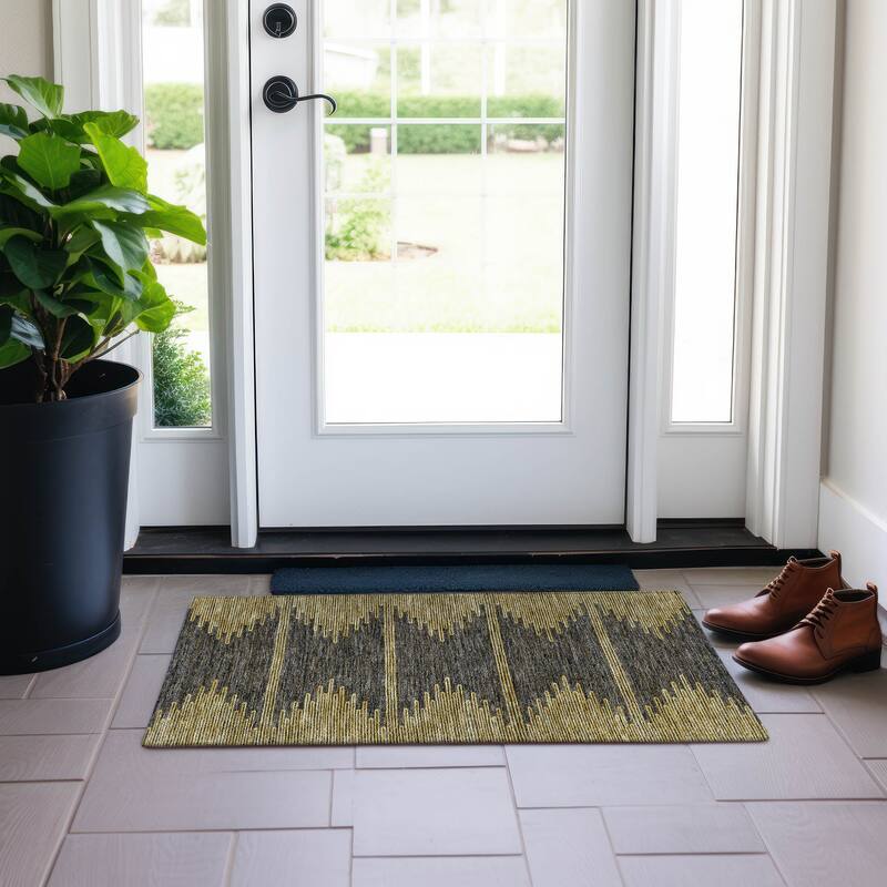 Machine Washable Indoor/ Outdoor Boho Moroccan Rug - Graphite - 1'8" x 2'6"