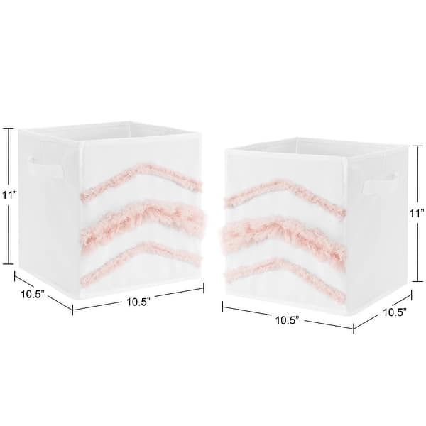 Boho Bohemian Foldable Fabric Storage Bins - Blush Pink and White Farmhouse Shabby Chic Designer Modern Minimalist Tufted