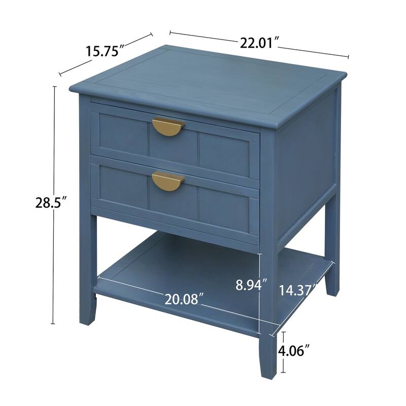 American Style 2 Drawer Side Table,Storage End Table with Open Shelf